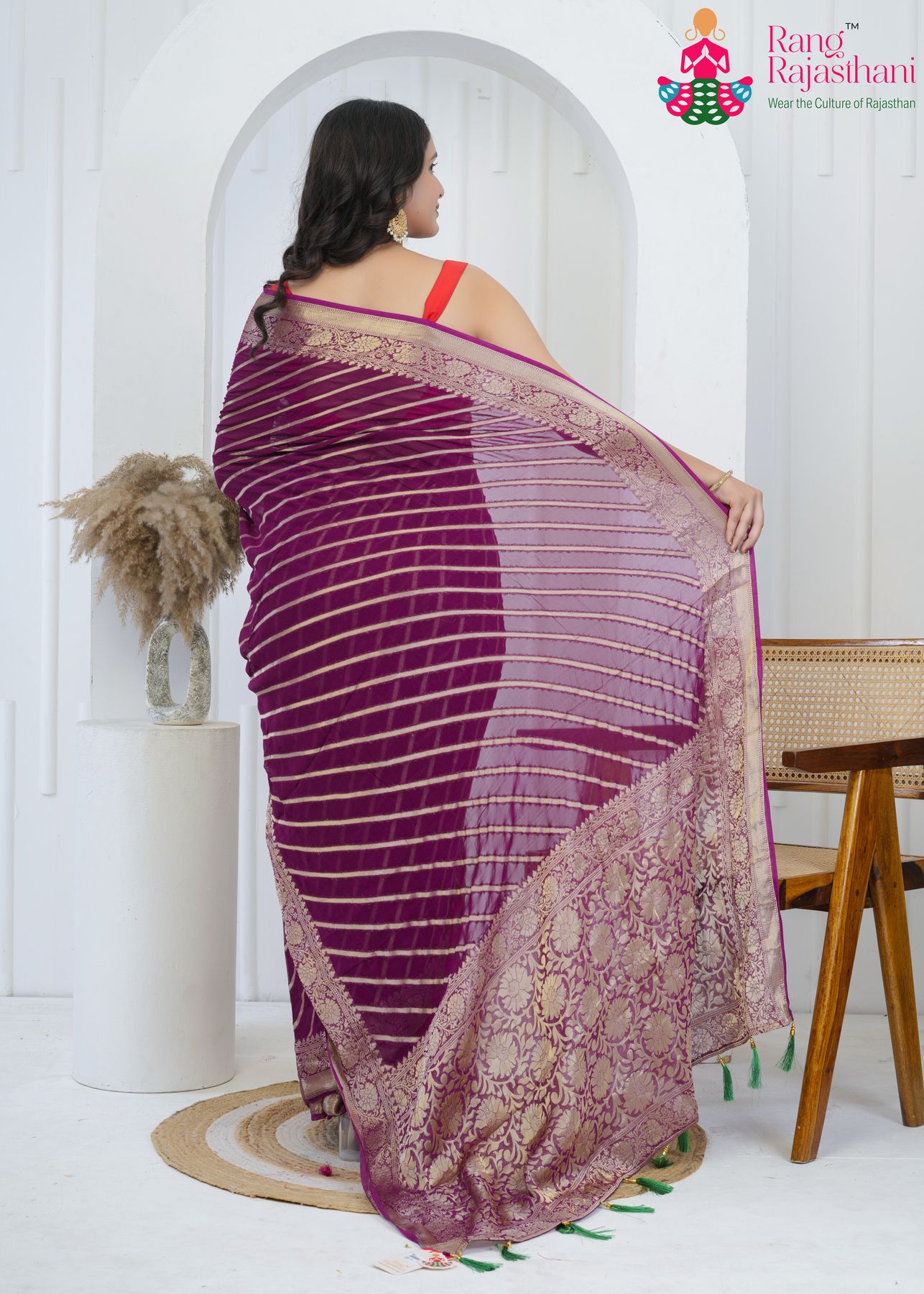 Wine Georgette Luxe Saree : Banarasi Royal Bloom
