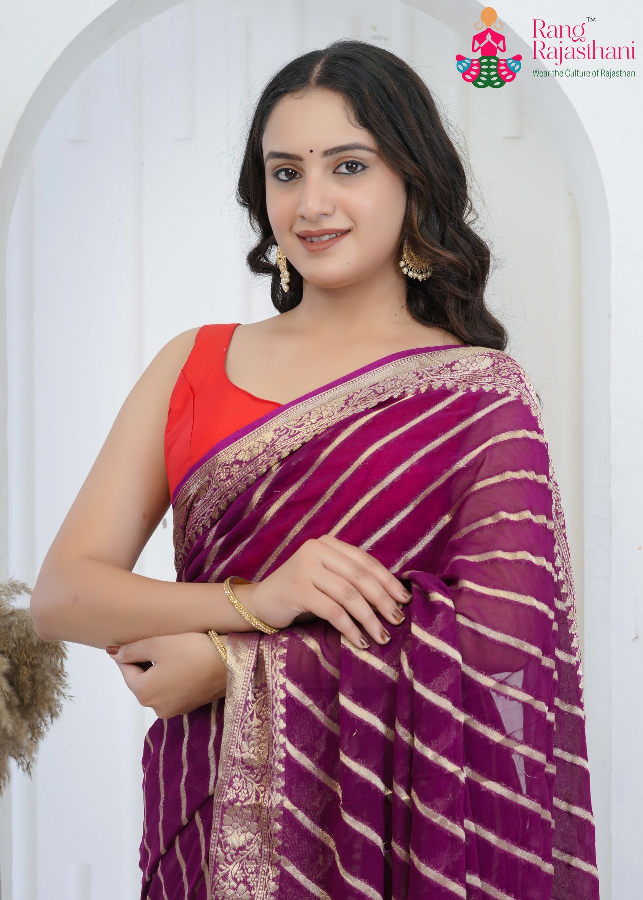 Wine Georgette Luxe Saree : Banarasi Royal Bloom