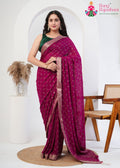 Wine Chinnon Sparkle Studio Saree : Golden Riwaayat