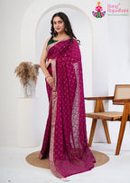 Wine Chinon saree with Sequence side drape view