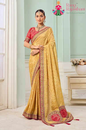 Yellow Synthetic Jacquard Weave Saree for Bridal | Festive Wear
