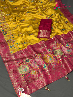 Yellow Art Silk Meenakari Zari Saree for Haldi Ceremony | Party Wear