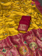 border detail of yellow art silk meenakari zari saree