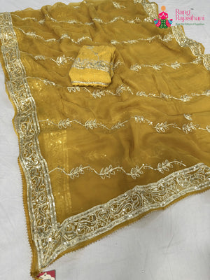 Yellow Pure Chiffon Gota Patti Saree for Haldi Ceremony | Handpicked Pick