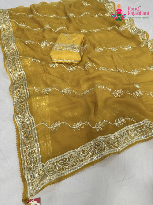 Yellow Chiffon Gota Patti Saree : Fresh Ease main-image