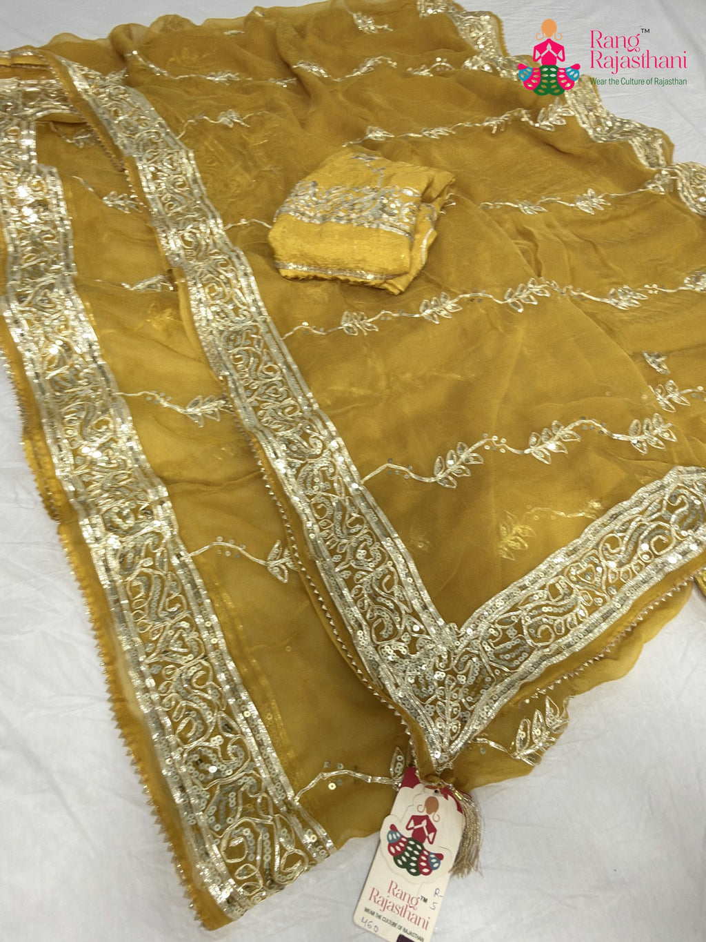 complete look of yellow chiffon gota patti saree