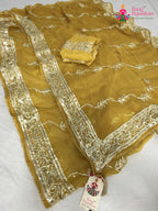 complete look of yellow chiffon gota patti saree