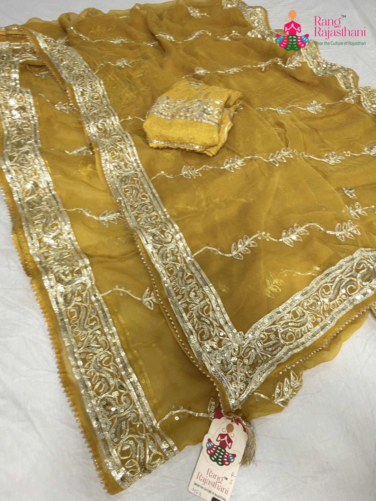 complete look of yellow chiffon gota patti saree