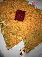 yellow chinnon banarasi zari weave saree for motherhood ceremony by Rang Rajasthani