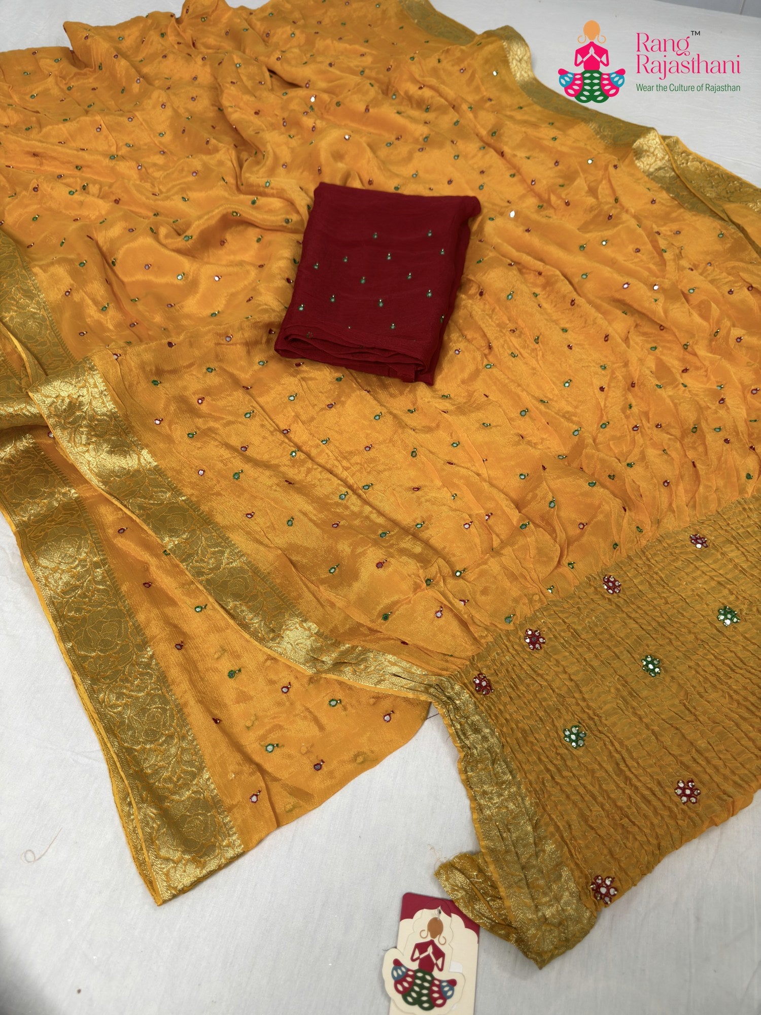 complete look of yellow chinnon banarasi zari weave saree