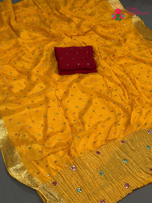Yellow Chinnon Banarasi Zari Weave Saree for Motherhood Ceremony | Editor Pick main-image