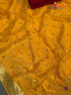 Yellow Chinnon Banarasi Zari Weave Saree for Festive Wear | Buy Online