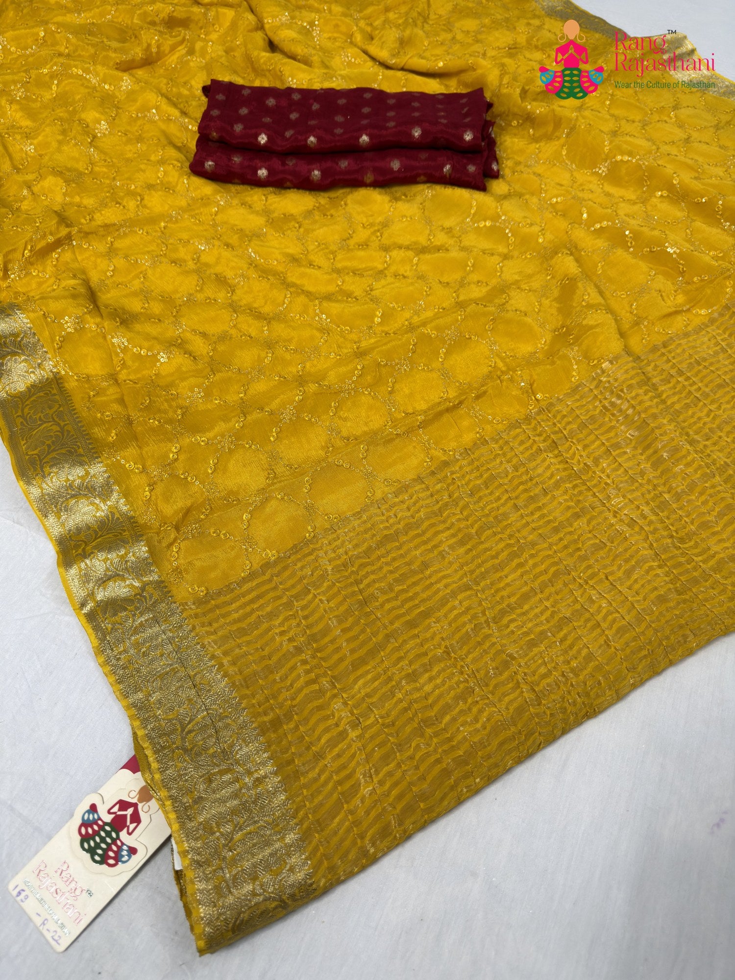 yellow chinnon sequin saree for haldi ceremony by Rang Rajasthani