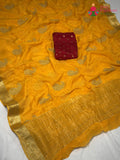 Yellow Chinnon Zari Embroidery Saree for Haldi Ceremony | Timeless Drape