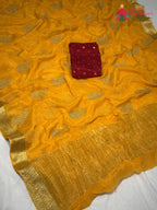 yellow chinnon zari embroidery saree ethnic wear by Rang Rajasthani