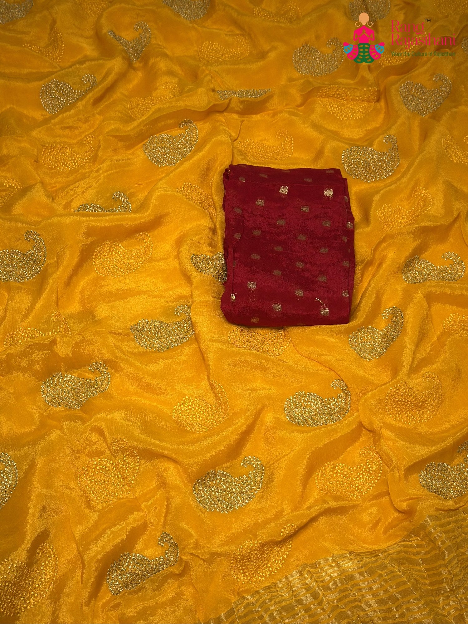 Yellow Chinnon Zari Embroidery Saree for Haldi Ceremony | Timeless Drape