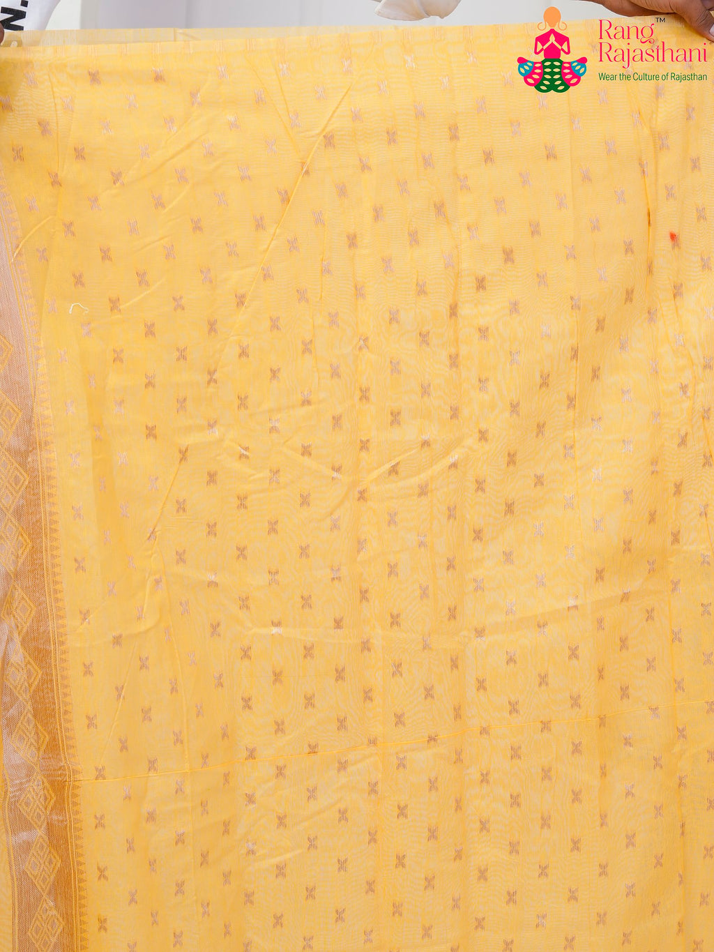 Yellow Cotton saree with Weaving pleats view