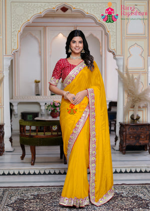 Yellow Art Silk Zari Embroidery Saree for Haldi Ceremony | Elegant Edit