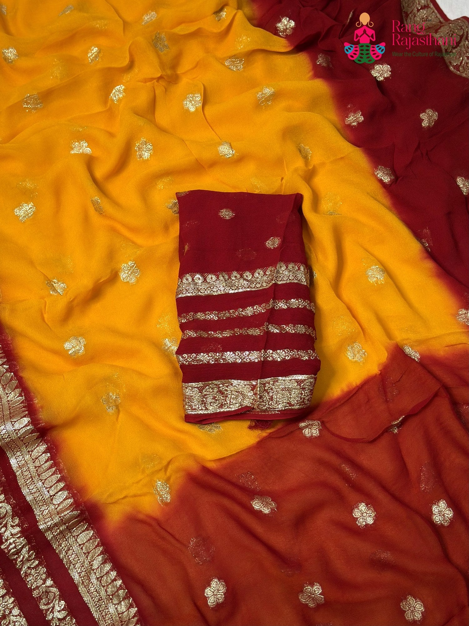Yellow Soft Georgette Banarasi Zari Weave Pila Saree for Motherhood Ceremony | Party Pick