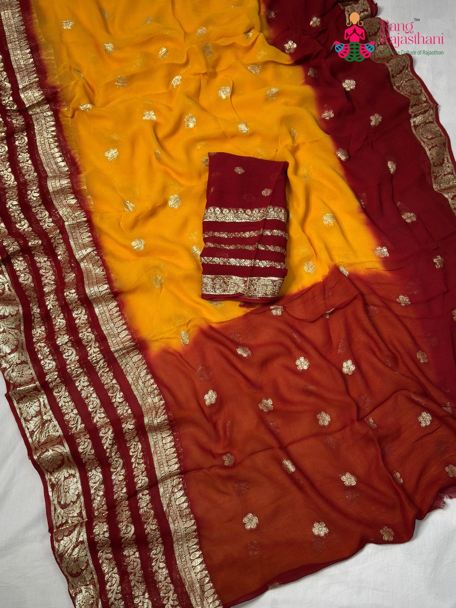 Yellow Soft Georgette Banarasi Zari Weave Pila Saree for Motherhood Ceremony | Party Pick