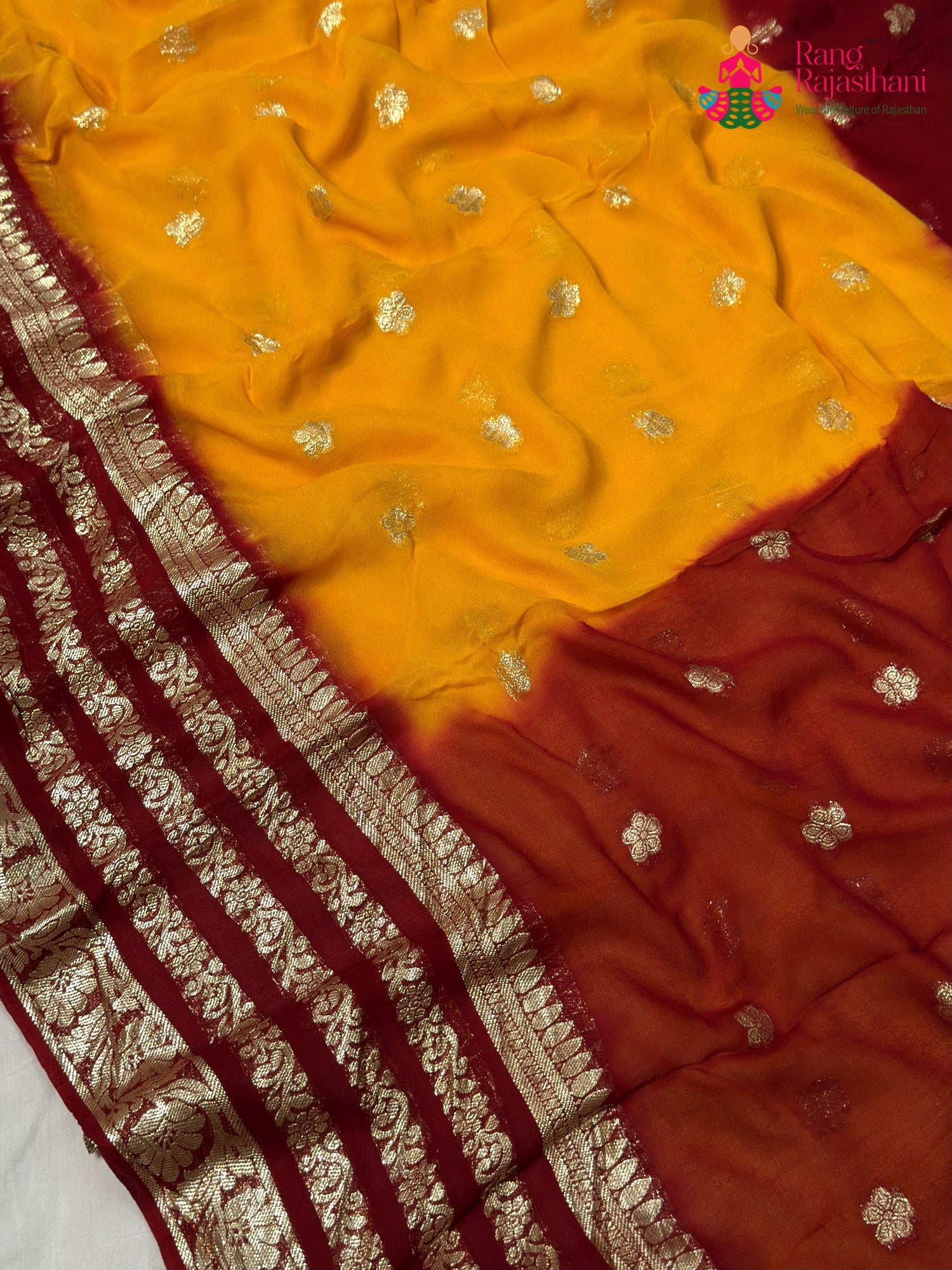 Yellow Soft Georgette Banarasi Zari Weave Pila Saree for Motherhood Ceremony | Party Pick