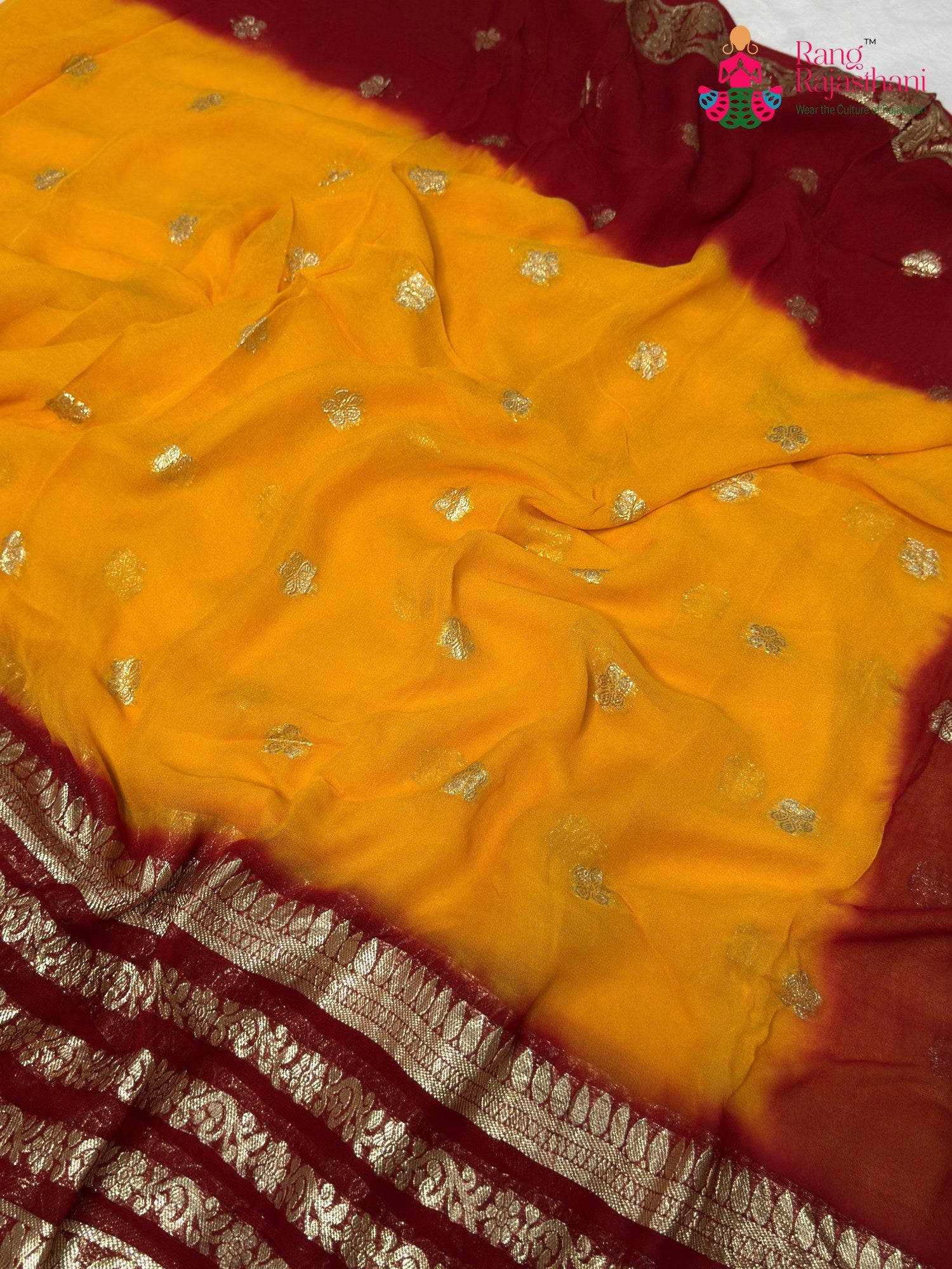 Yellow Soft Georgette Banarasi Zari Weave Pila Saree for Motherhood Ceremony | Party Pick