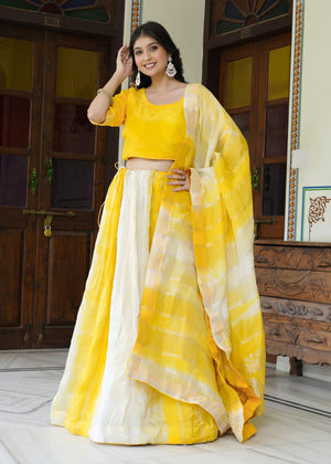 Yellow Pure Dola Silk Banarasi Zari Weave Lehenga Chunni for Haldi Ceremony | Bridal Collection