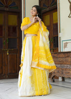 Yellow Silk saree with Zari Work side drape view