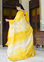 Yellow Silk saree with Zari Work back view