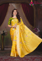 Yellow Pure Chinon Wedding saree with Sequence from Rang Rajasthani