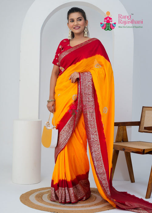 Yellow Russian Silk Royal Saree : Soft Comfort Elegance main-image