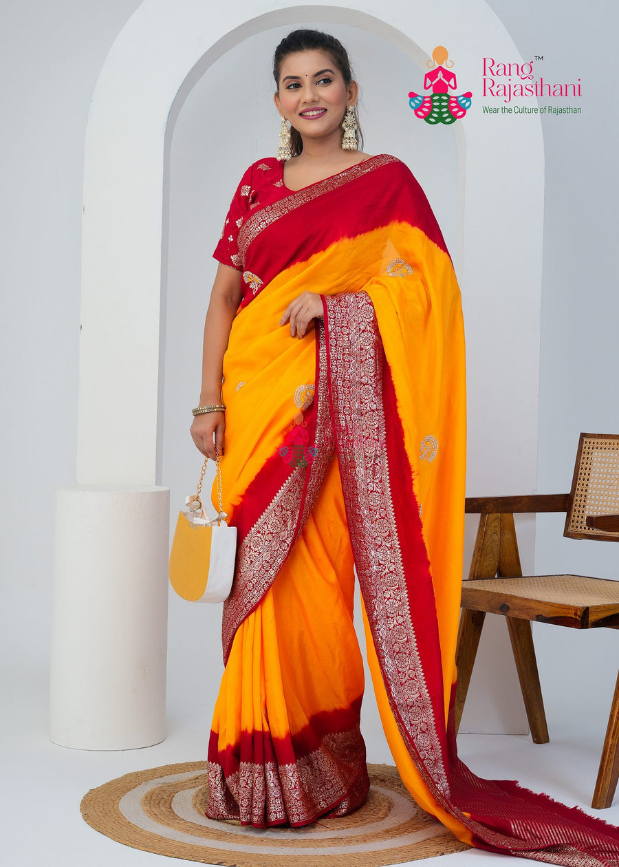 Yellow Pure Russian Silk Saree for Motherhood Ceremony | Curated Edit