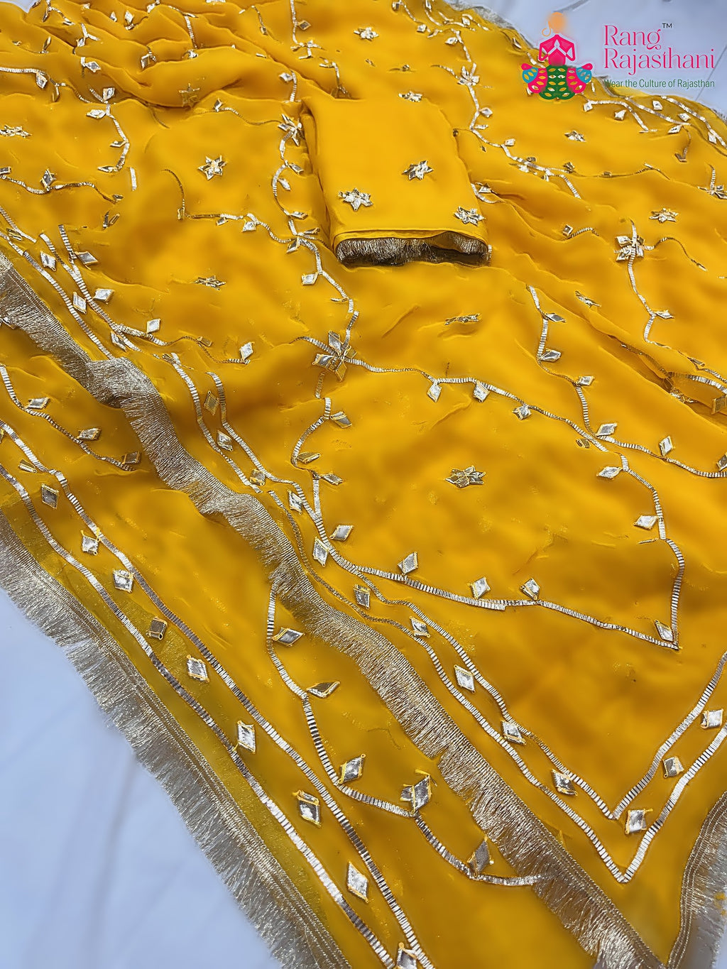 complete look of yellow pure chiffon gota patti saree 