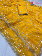 complete look of yellow pure chiffon gota patti saree 