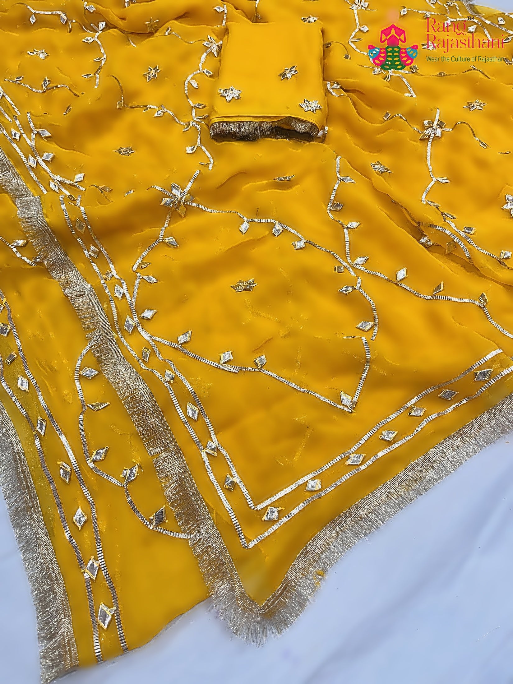 Yellow Pure Chiffon Gota Patti Work Saree : Sunny Charm