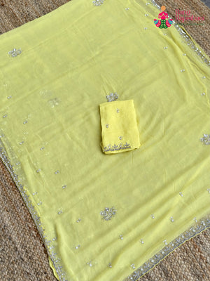 Yellow Pure Chiffon Hand Work Saree for Haldi Ceremony | Buy Today