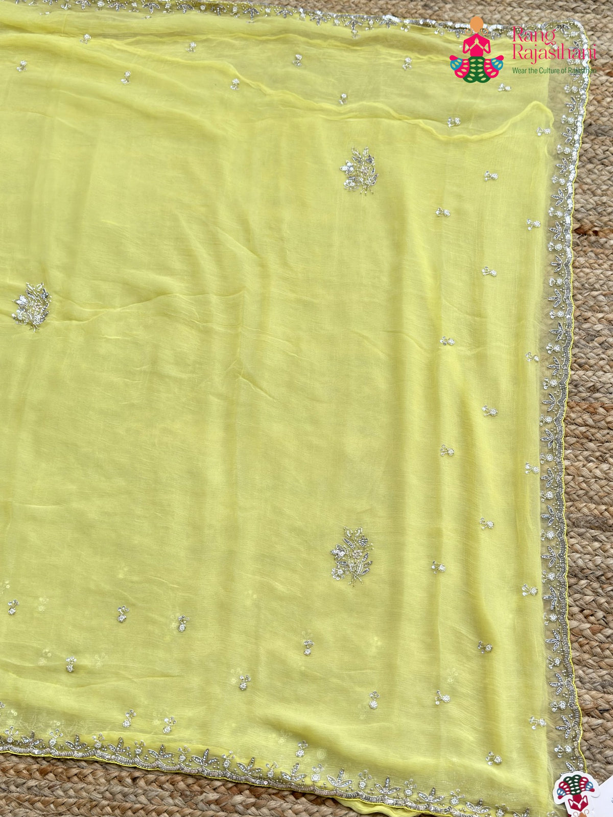 Yellow Pure Chiffon Hand Work Saree for Haldi Ceremony | Buy Today