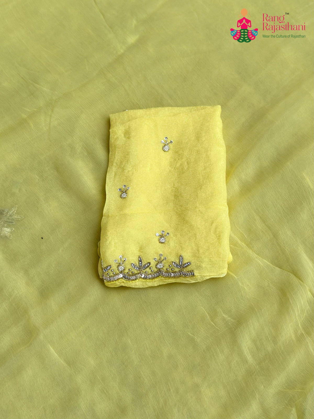 Yellow Pure Chiffon Hand Work Saree for Haldi Ceremony | Buy Today