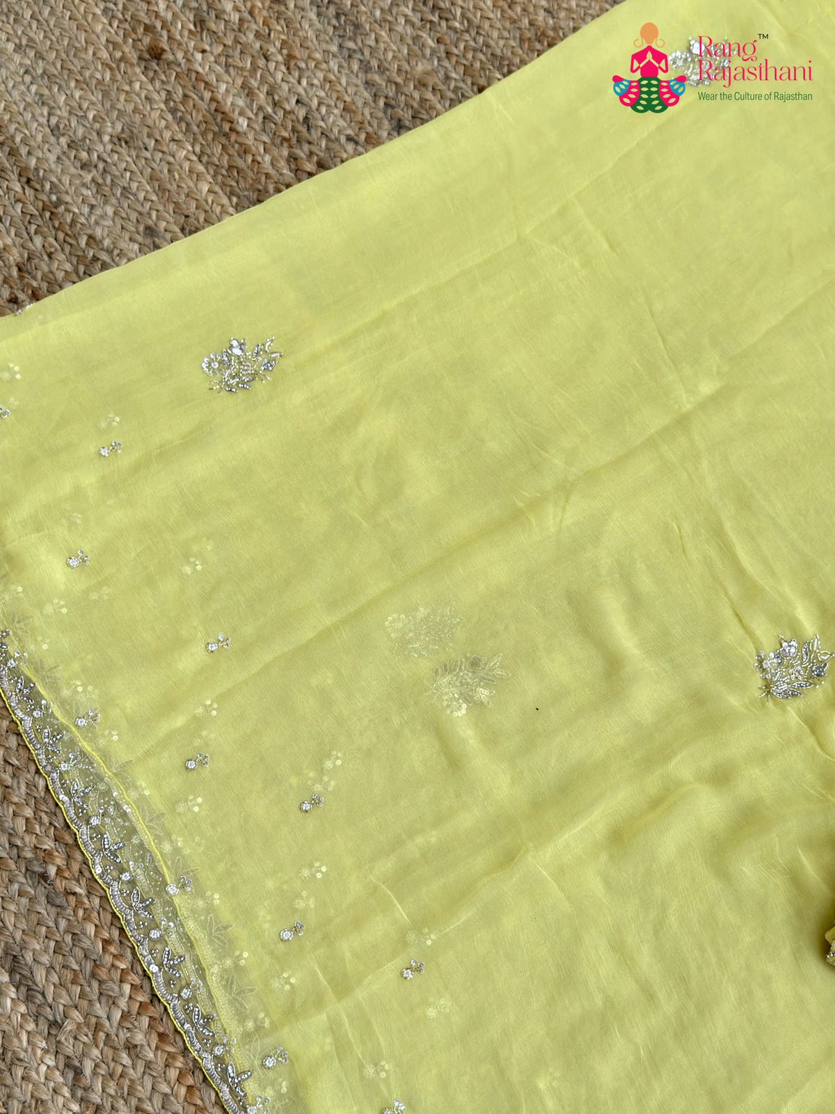 Yellow Pure Chiffon Hand Work Saree for Haldi Ceremony | Buy Today