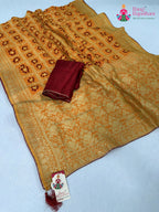 complete look of yellow pure dola silk bandhani saree