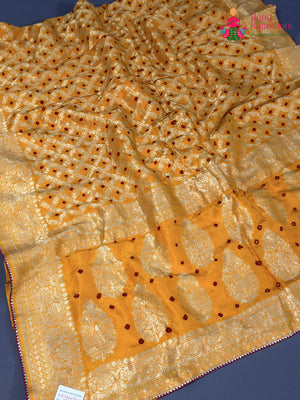 Yellow Pure Dola Silk Bandhani Gharchola Saree for Festive Wear | Premium Collection