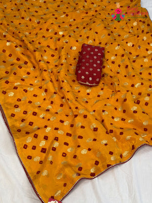 Yellow Pure Dola Silk Bandhani Chunri Saree for Haldi Ceremony | New Arrival