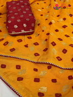 Yellow Pure Dola Silk Bandhani Chunri Saree for Haldi Ceremony | New Arrival