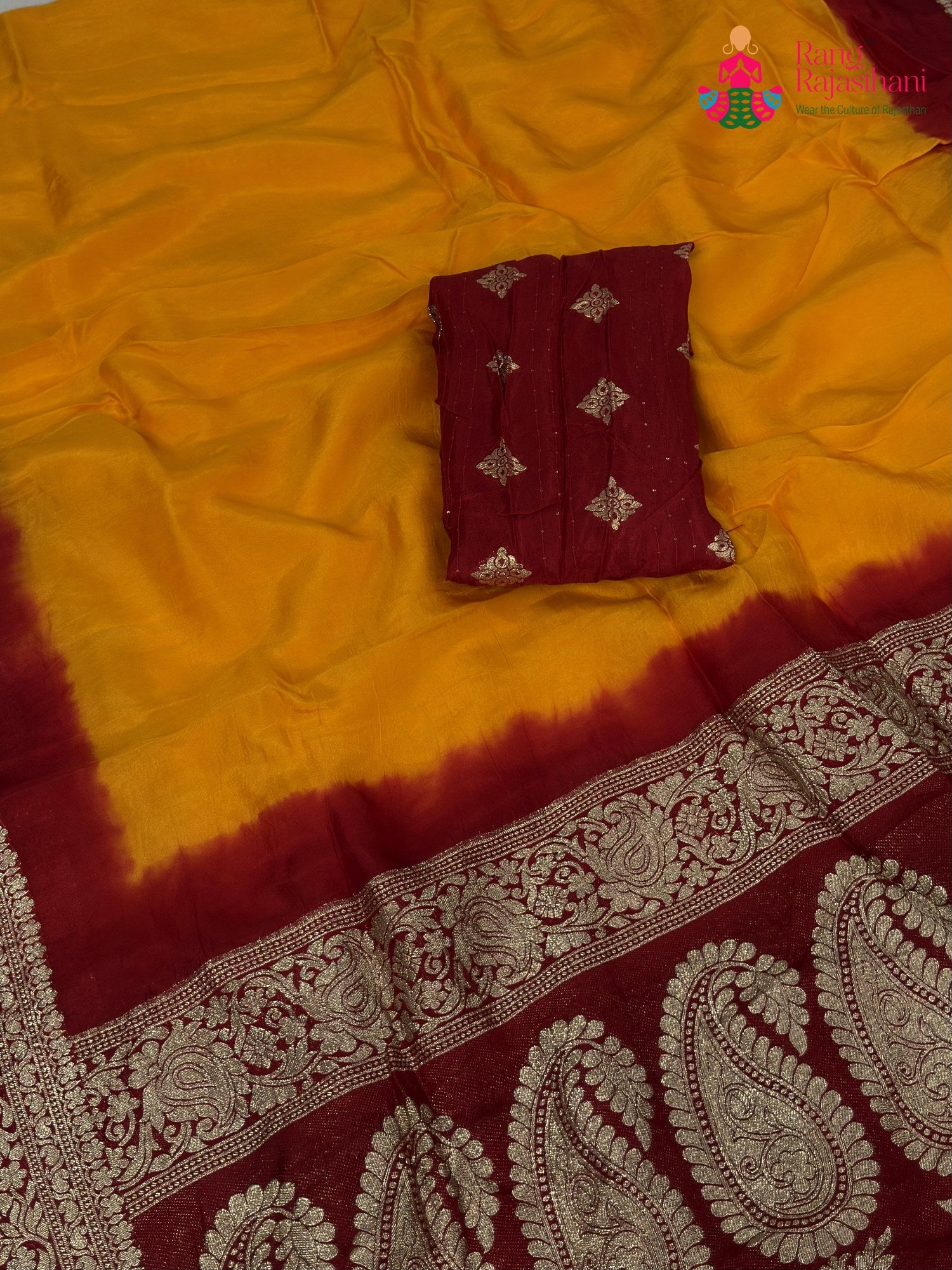 Yellow Pure Russian Silk Banarasi Zari Weave Pila Saree for Motherhood Ceremony | Wedding Collection