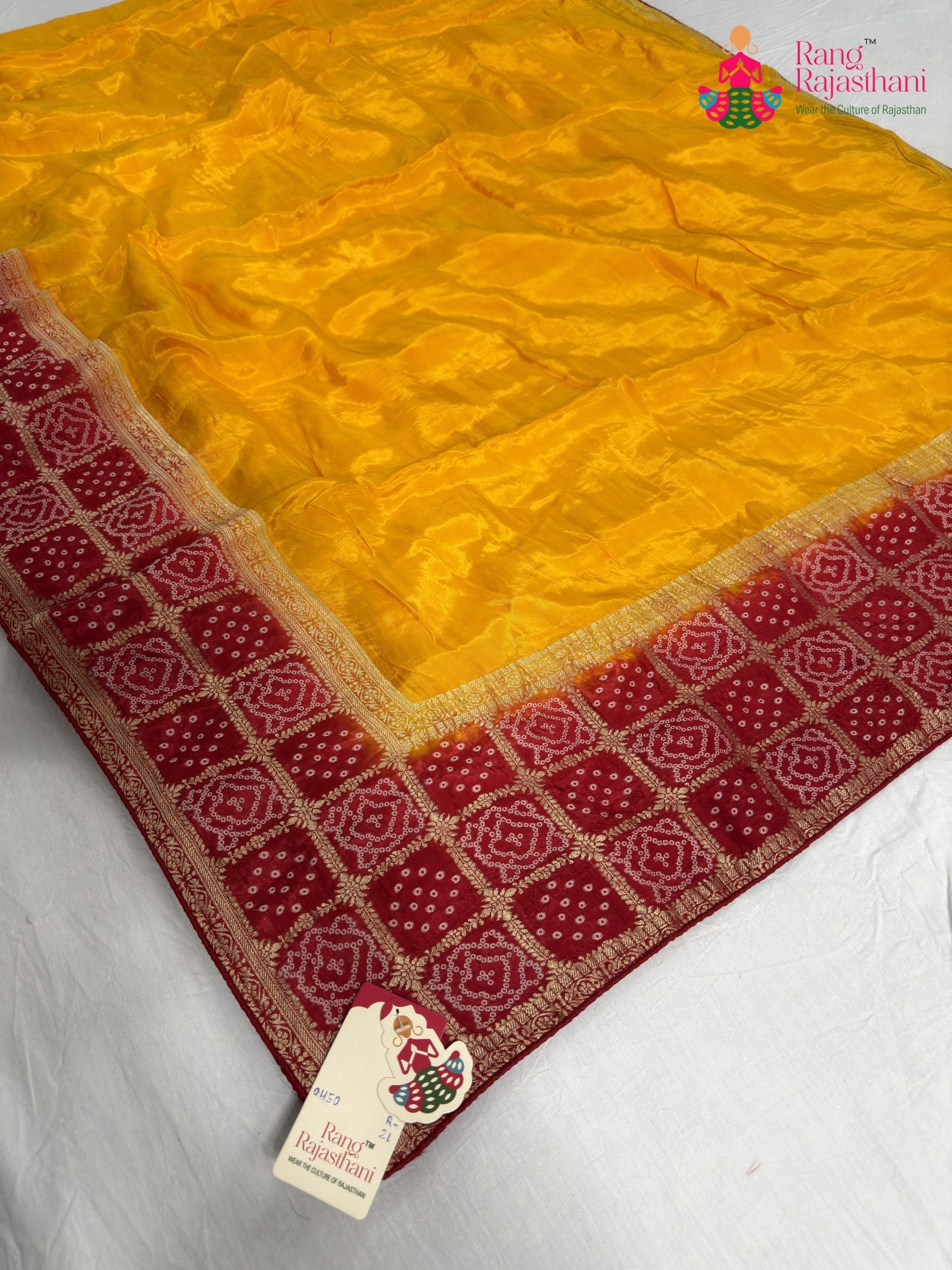 yellow pure russian silk banarasi zari weave saree for motherhood ceremony by Rang Rajasthani
