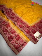 complete look of yellow pure russian silk banarasi zari weave saree