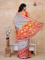 design pattern of yellow pure russian silk gota patti saree