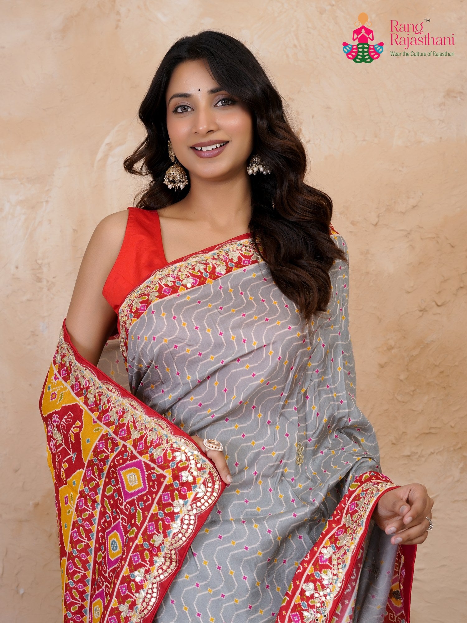 close up view of yellow pure russian silk gota patti saree