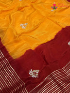 pallu detailing of yellow russian silk hand embellishment pila saree