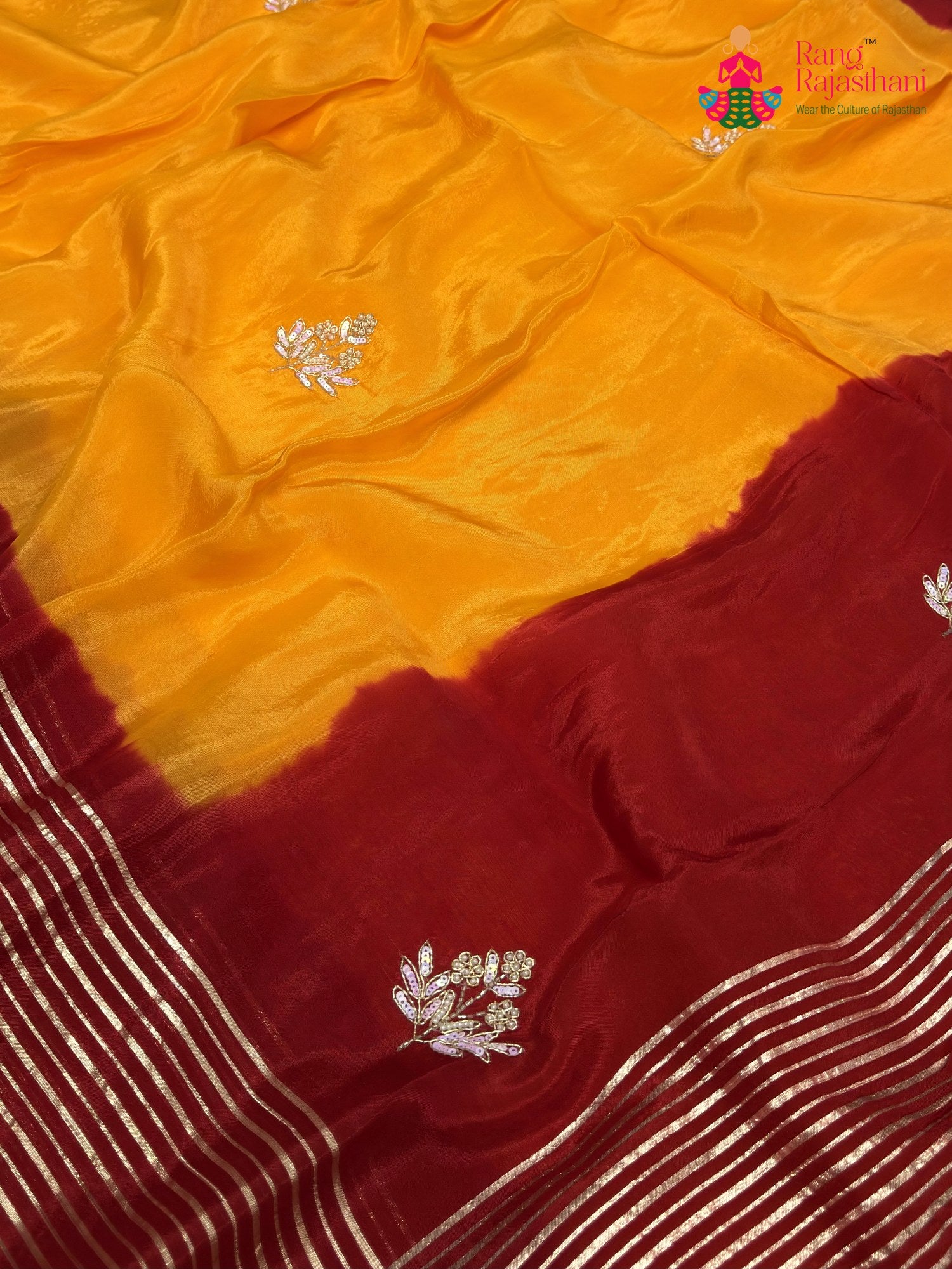 Yellow Pure Russian Silk Hand Embellishment Pila Saree for Motherhood Ceremony | Bridal Edit